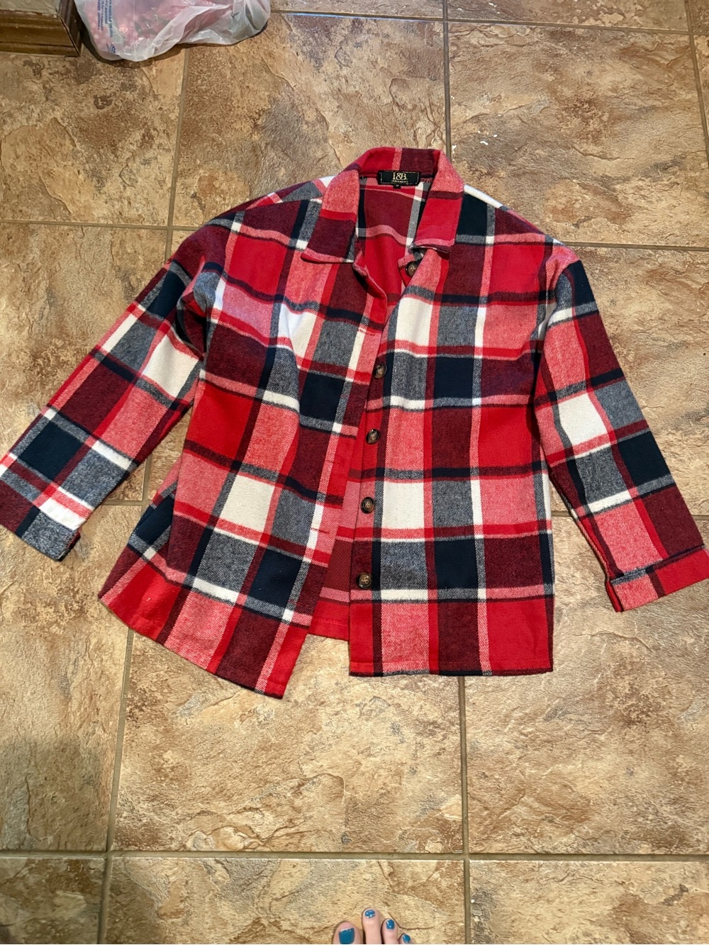 Lucky & Blessed Red Navy White Plaid Button-Front Shacket